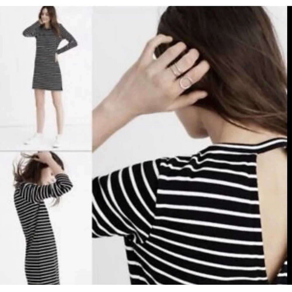 Madewell Dress Womens XS Striped Keyhole Back Stretch Black White Long Sleeve
